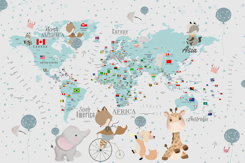 Mapa con animales viajeros — diseño completo