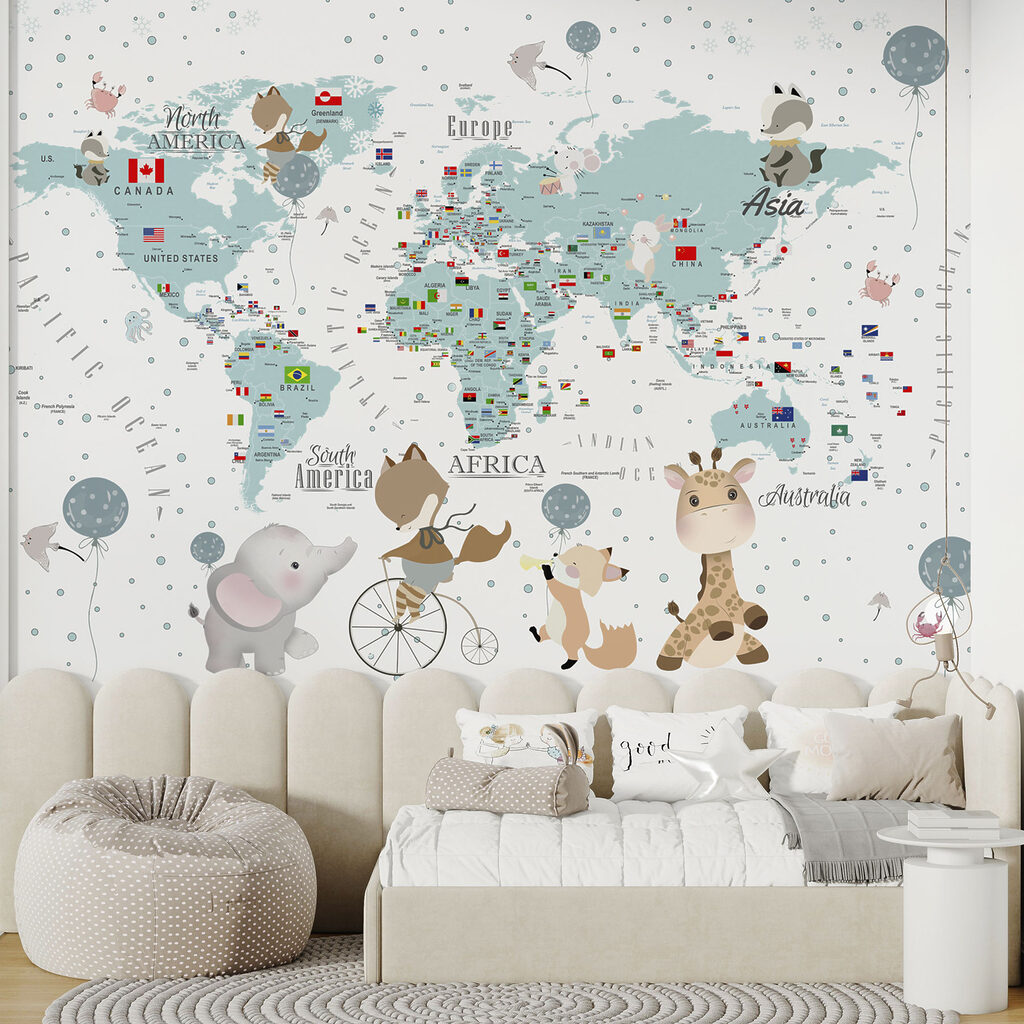 Mapa con animales viajeros en un interior