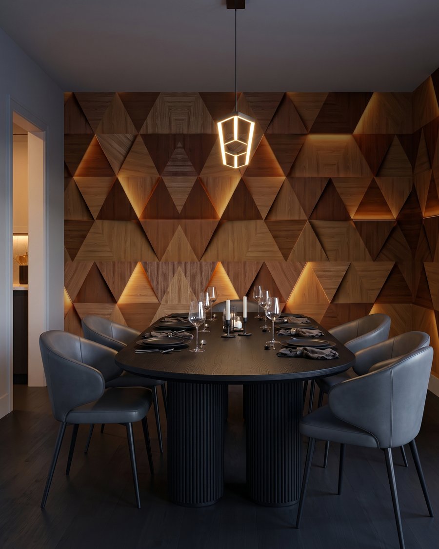 Triángulos con luz ámbar — interior 6