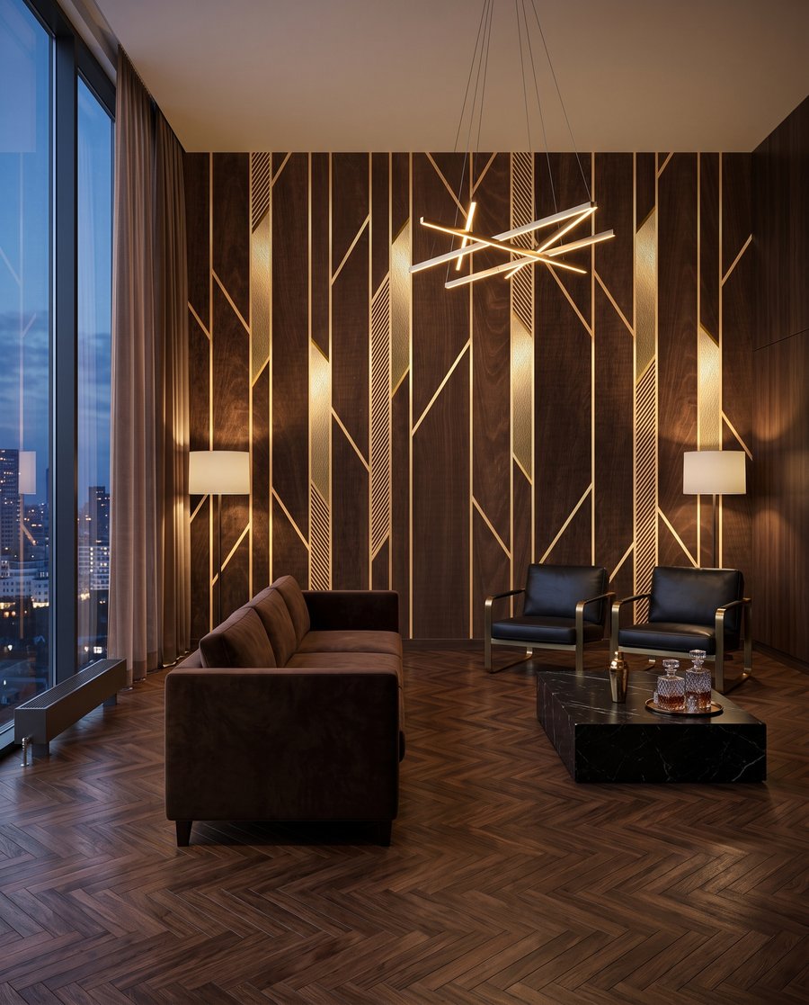 Líneas doradas sobre marrón — interior 2