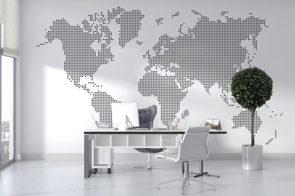 Mapa mundial de puntos en un interior