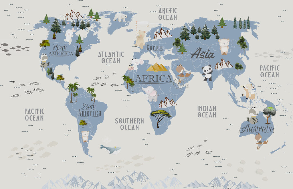 Mapa ilustrado con animales — diseño completo