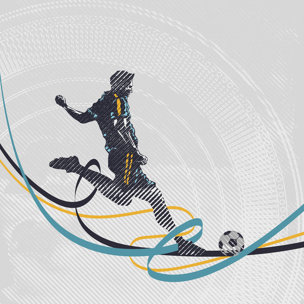 Futbolista entre franjas — diseño completo