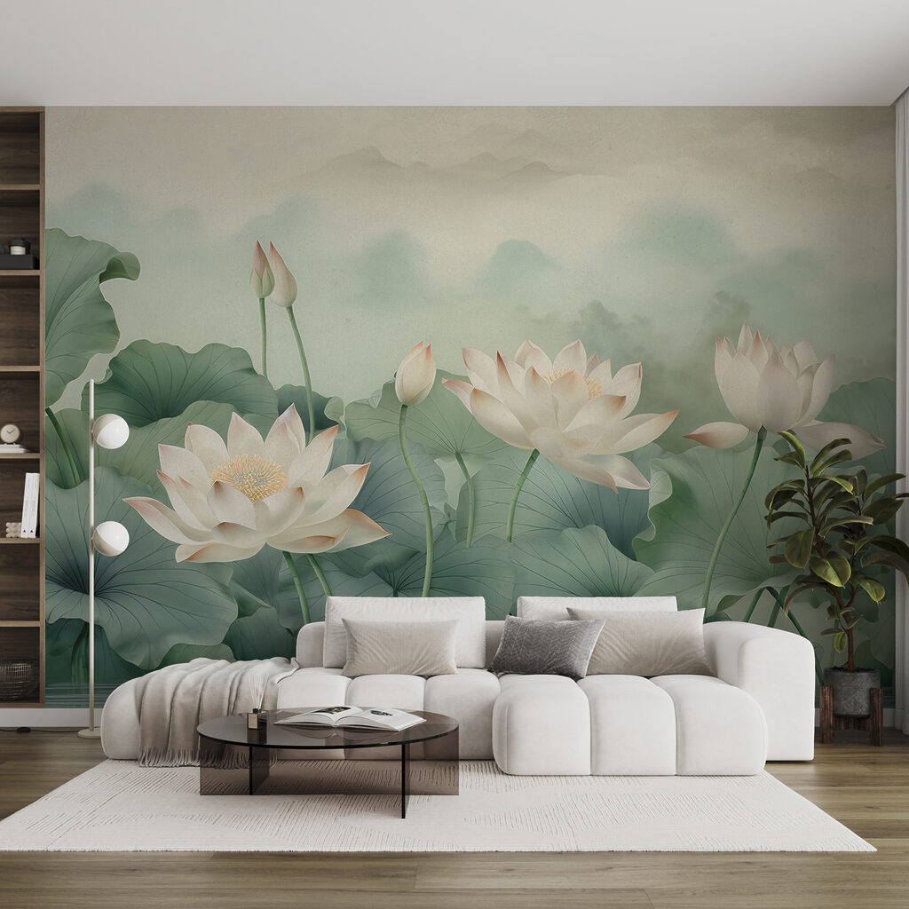 Lotos blancos sobre hojas — interior 2