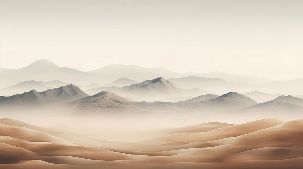 Dunas ante montañas pálidas — diseño completo