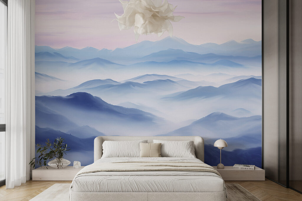 Crestas azules al amanecer en un interior