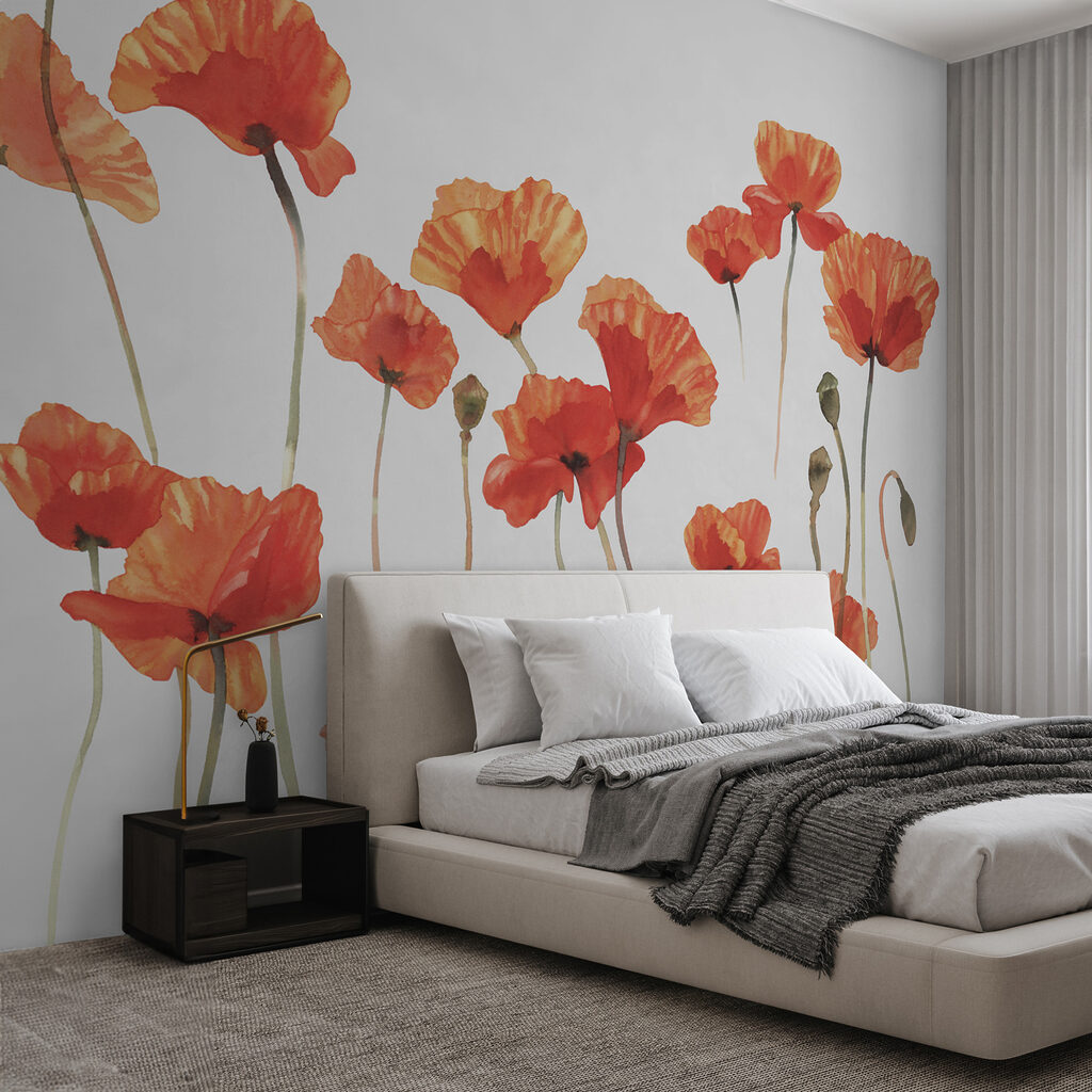 Amapolas de tallo largo en un interior