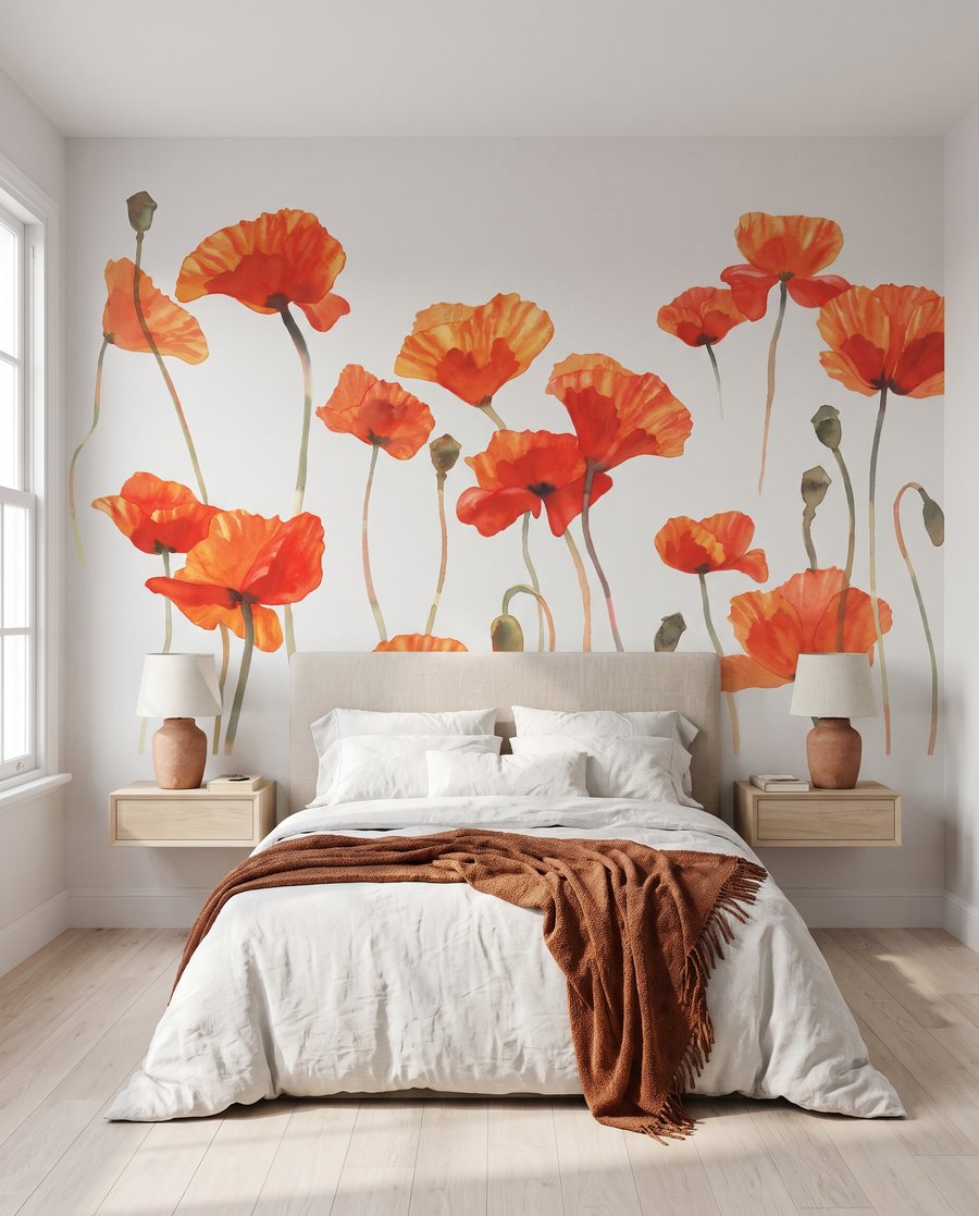 Amapolas de tallo largo en un interior
