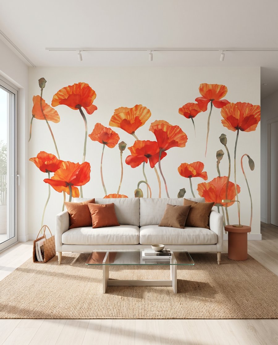 Amapolas de tallo largo en un interior