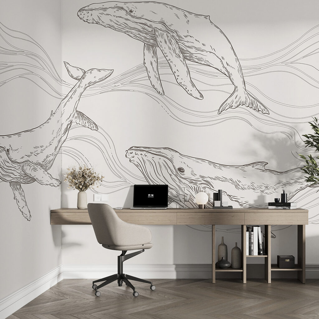 Tres ballenas entre olas — interior 3