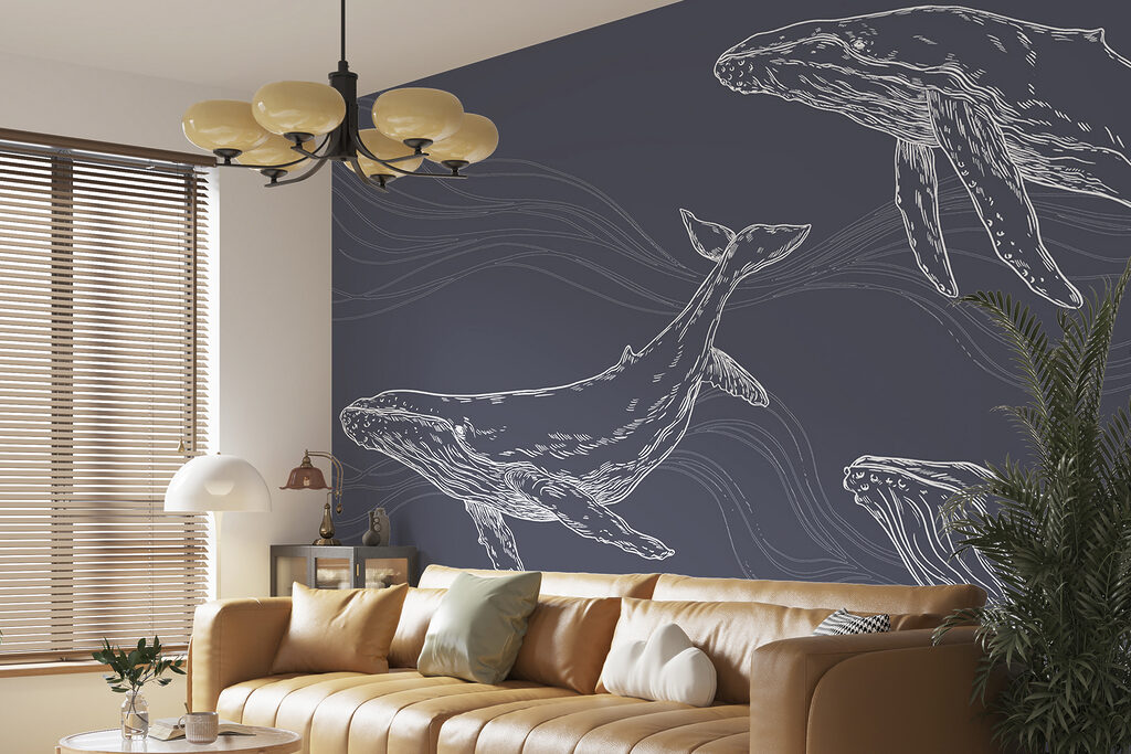 Tres ballenas entre olas — interior 2