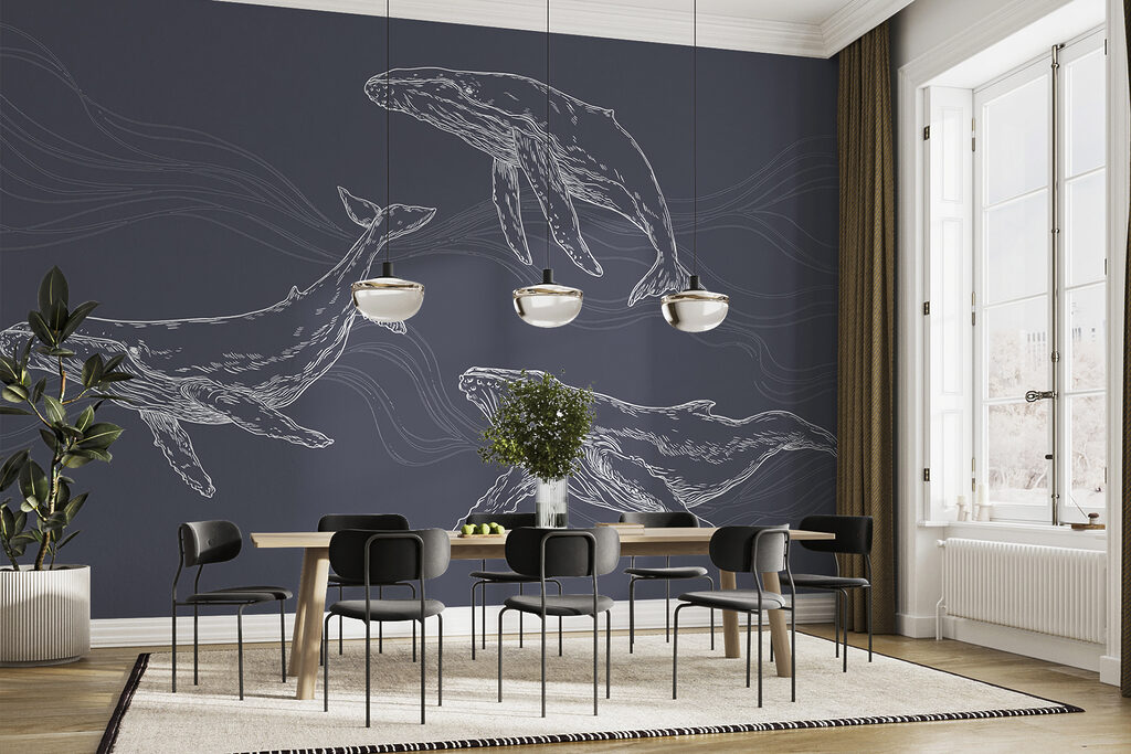 Tres ballenas entre olas — interior 4