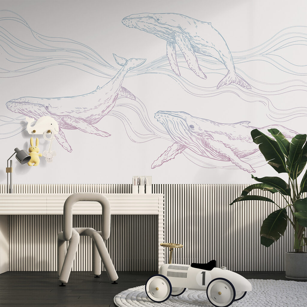 Tres ballenas entre olas — interior 2