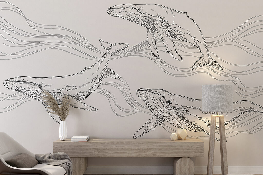 Tres ballenas entre olas — interior 3