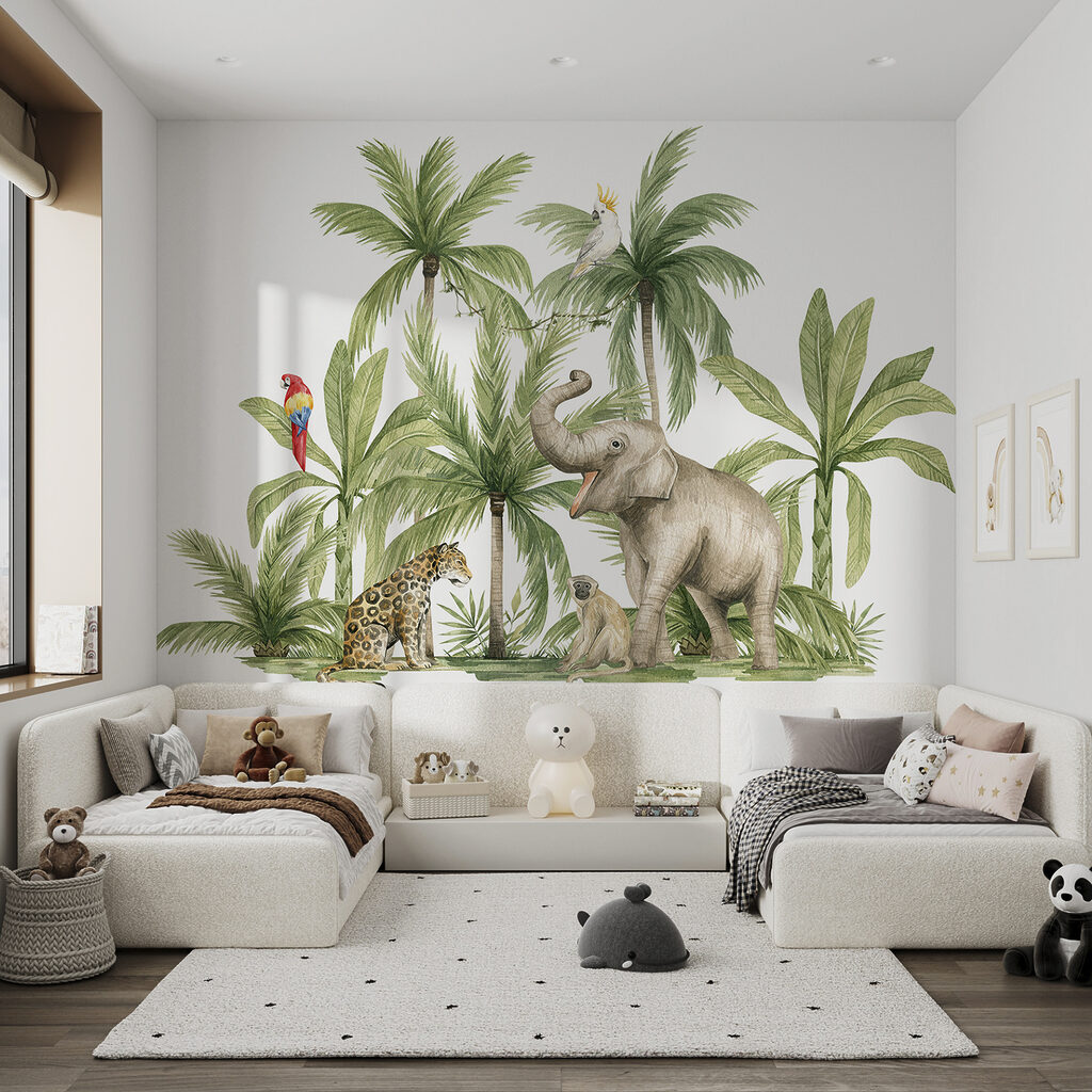 Elefante entre palmeras claras — interior 2