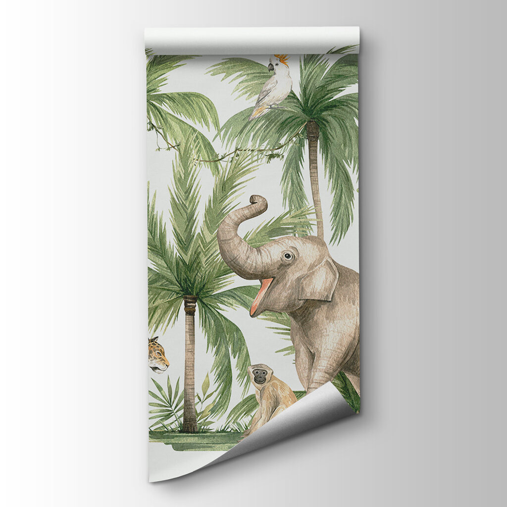 Elefante entre palmeras claras — vista del producto