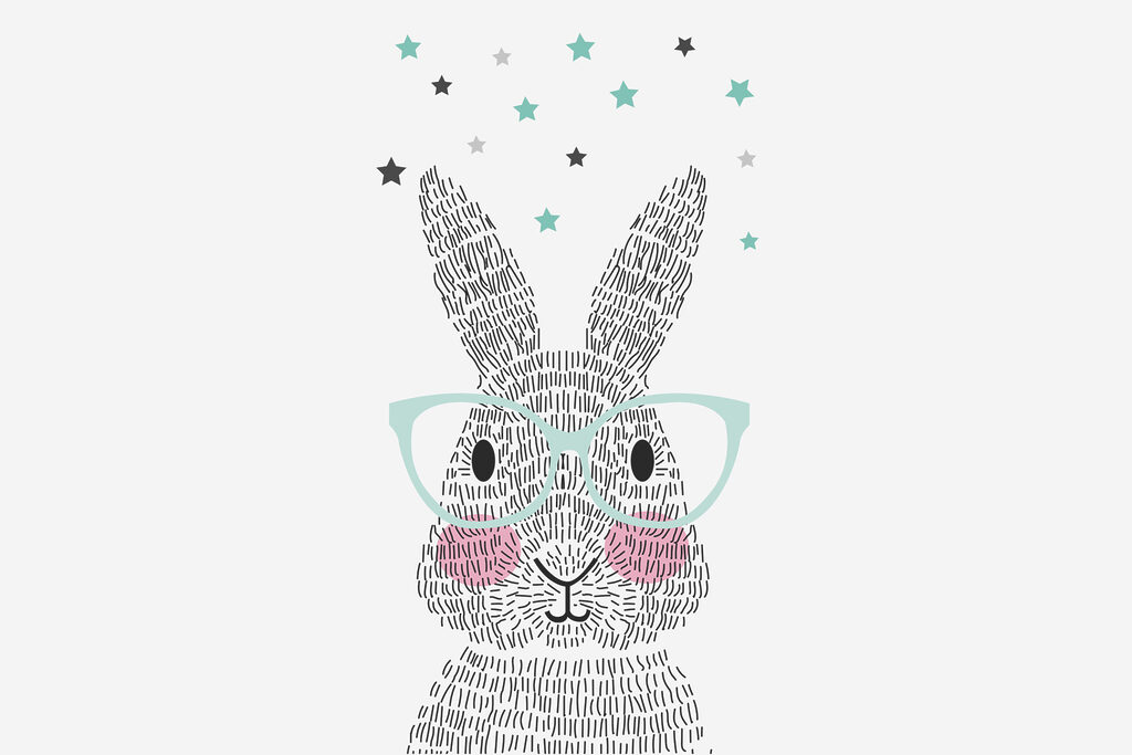 Conejo con gafas — diseño completo