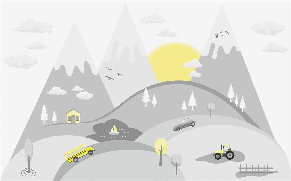 Carreteras entre montañas — diseño completo
