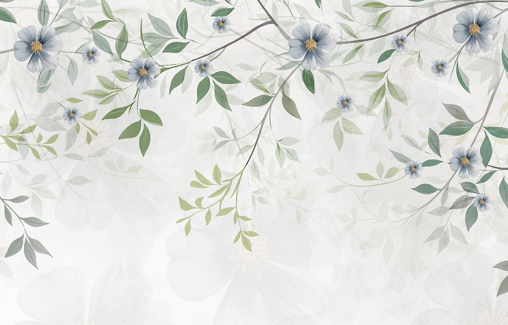 Flores azules en ramitas — diseño completo