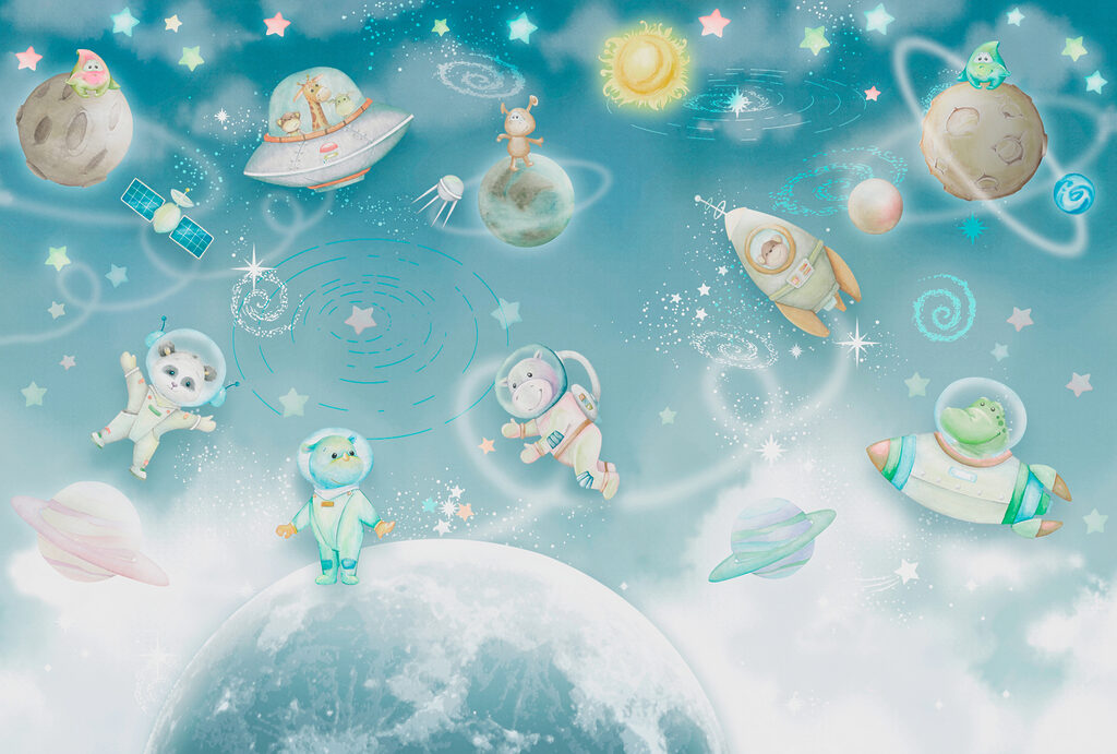 Viajeros espaciales entre planetas — diseño completo