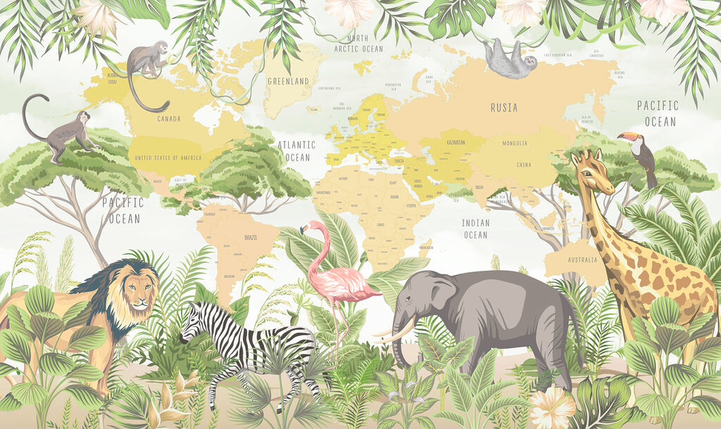 Mapa con animales — diseño completo