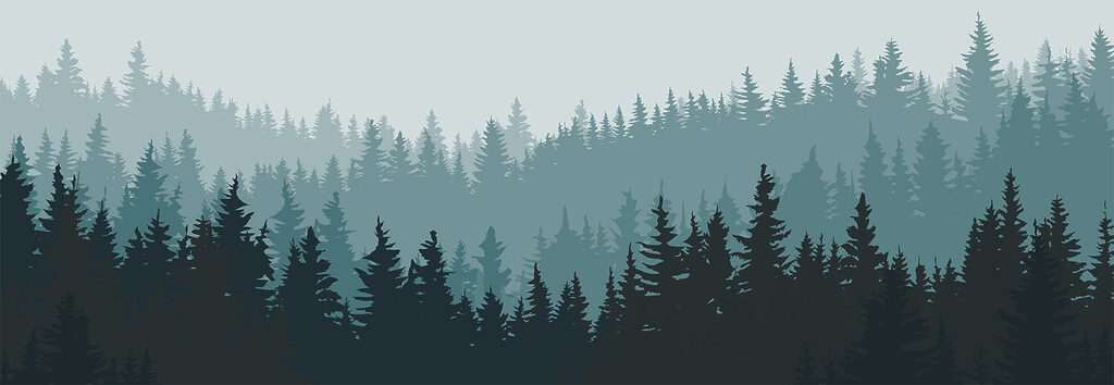 Pinos oscuros en capas — diseño completo