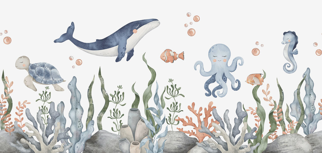 Ballena sobre un arrecife — diseño completo
