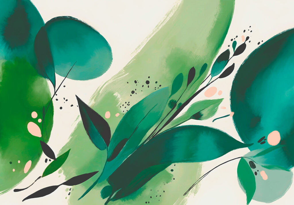 Trazos verdes con hojas — diseño completo
