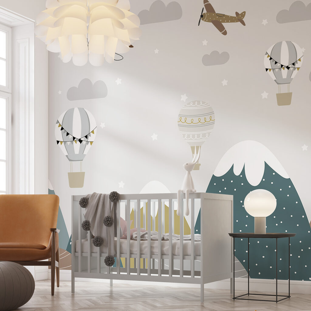 Aviones sobre montañas en un interior