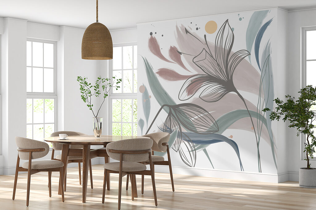 Flores entre manchas en un interior