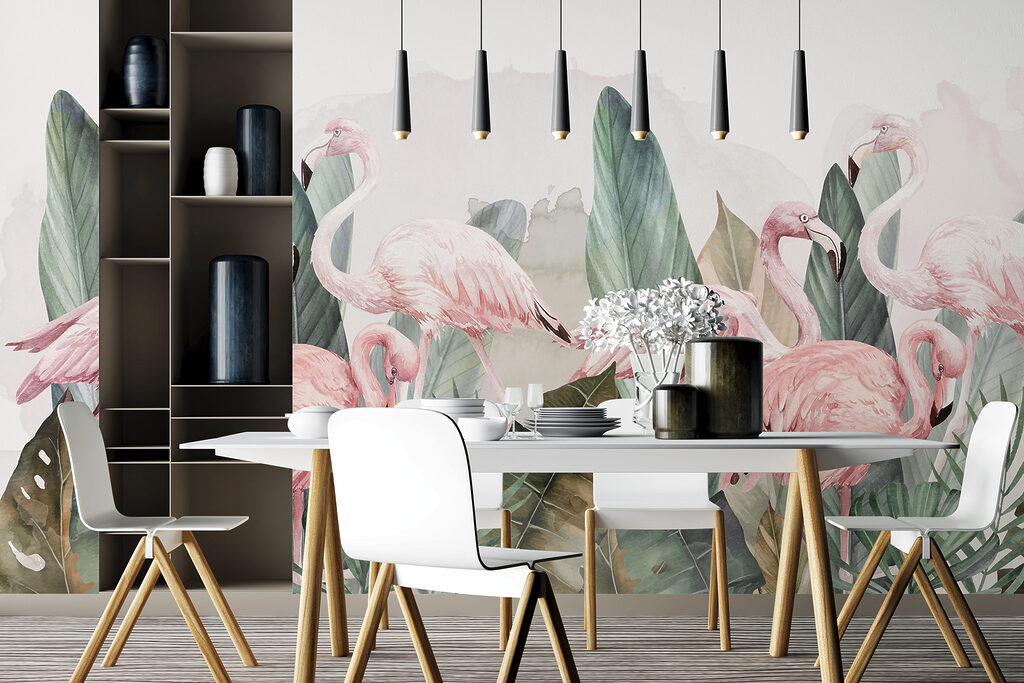 Flamencos en acuarela turquesa — interior 3