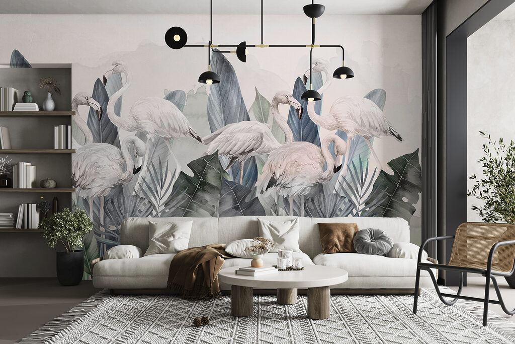Flamencos en acuarela turquesa — interior 3