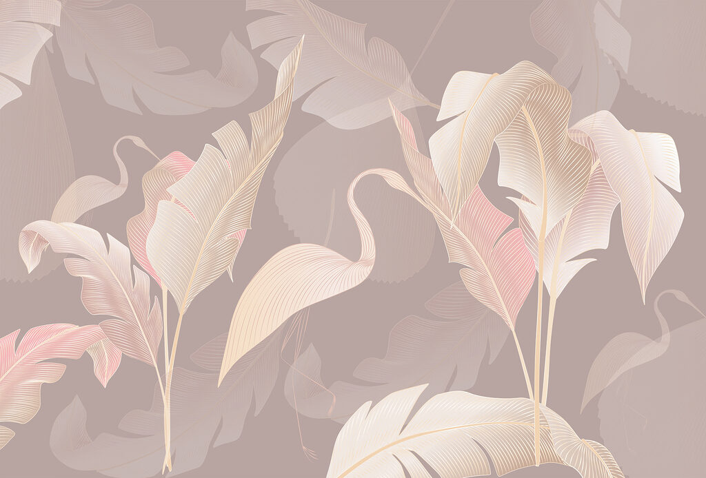 Flamencos tras hojas grandes — diseño completo