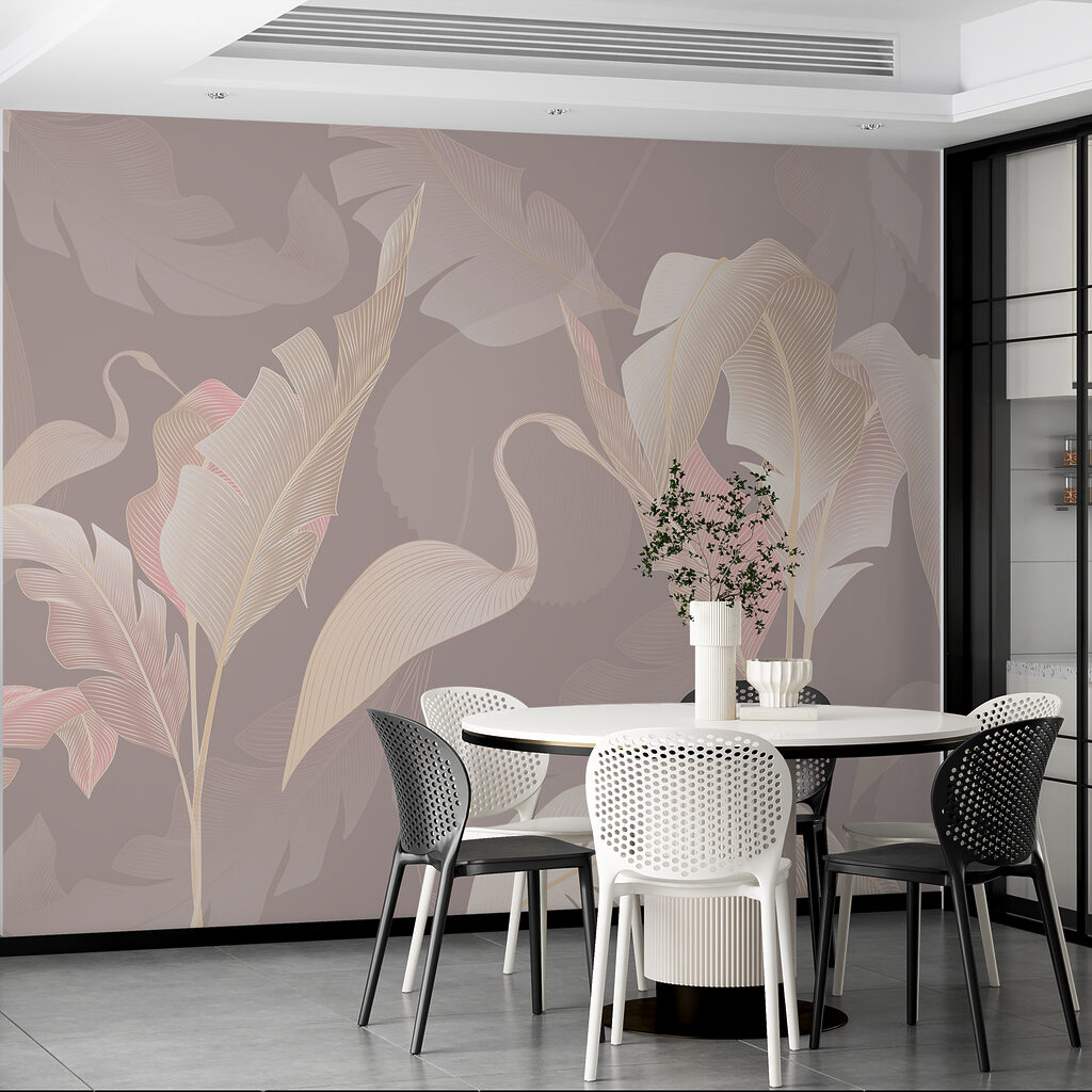 Flamencos tras hojas grandes — interior 2