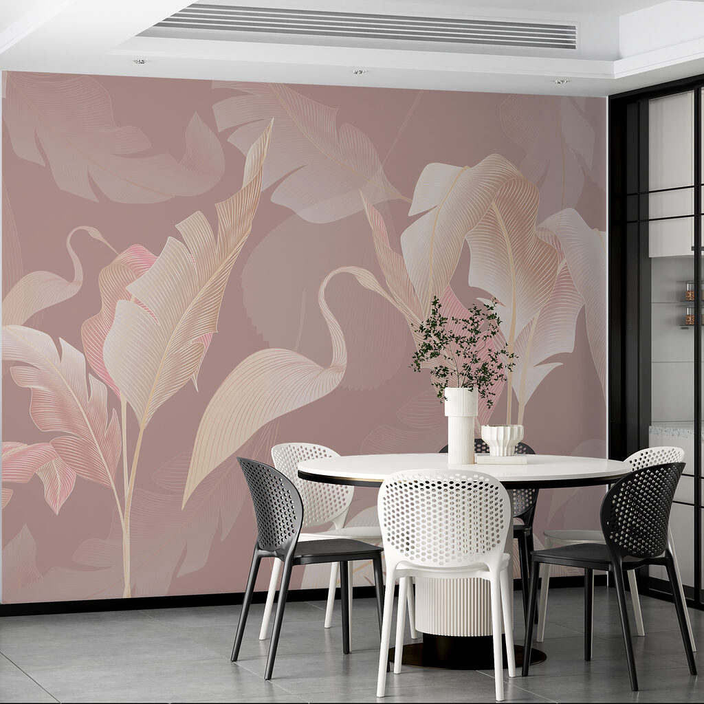Flamencos tras hojas grandes — interior 2