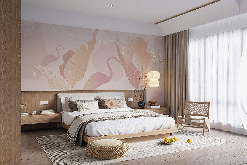 Flamencos tras hojas grandes — interior 1