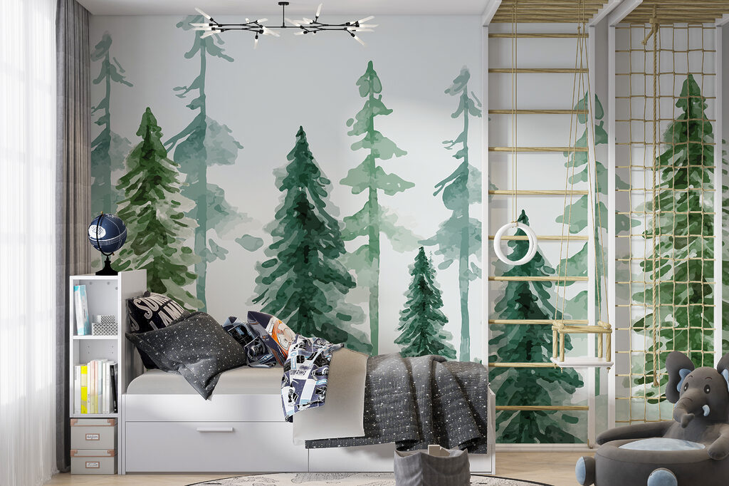 Pinos verdes en acuarela — interior 1