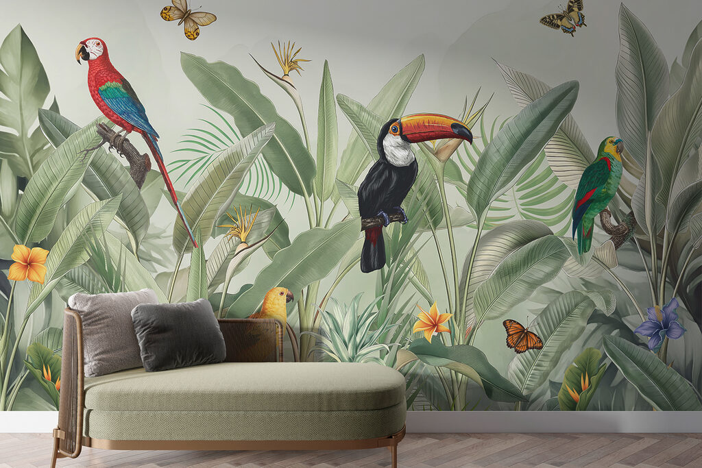 Aves tropicales entre hojas — interior 3