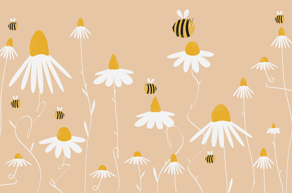 Abejas sobre flores blancas — diseño completo
