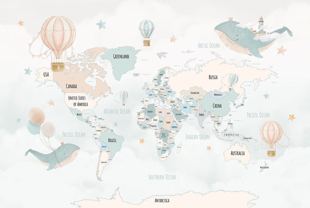 Mapa con globos — diseño completo