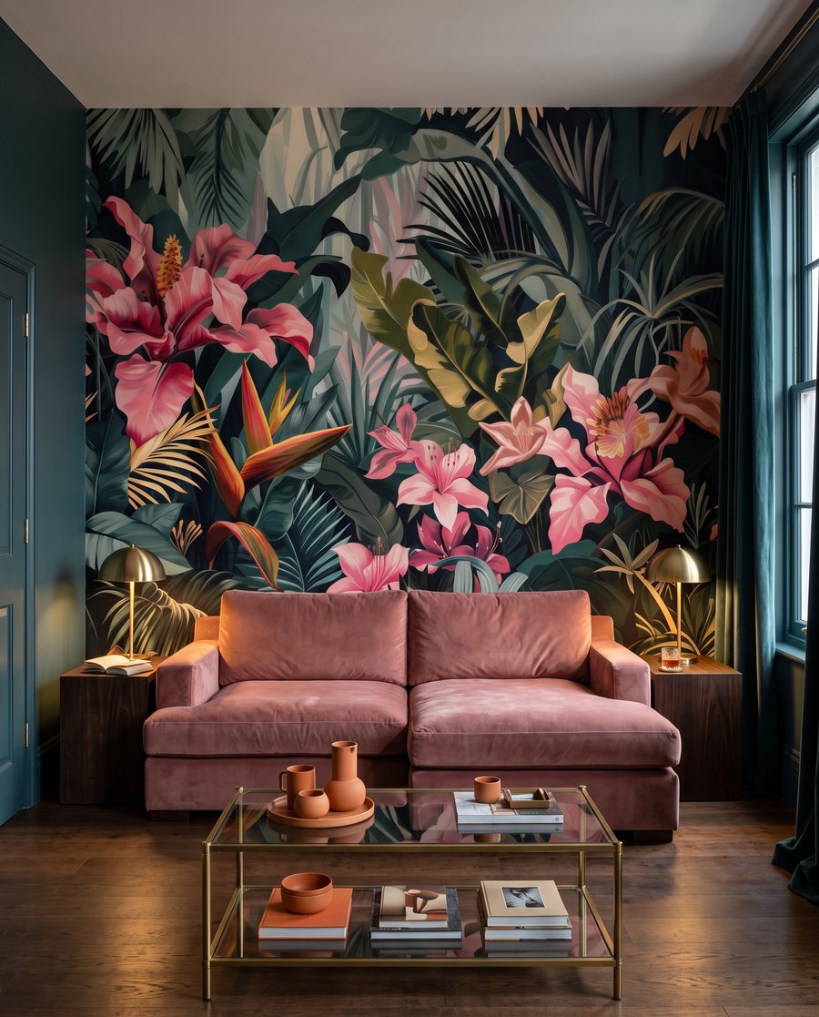 Flores rosas entre hojas — interior 4