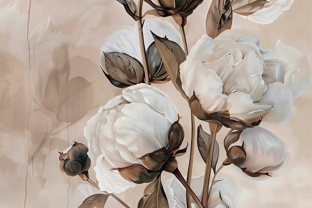 Flores blancas con tallos — diseño completo