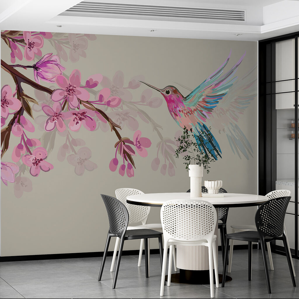 Colibrí entre flores rosas — interior 2