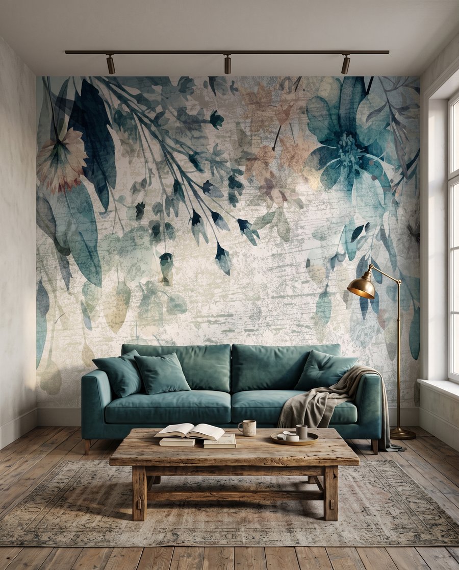 Flores azules sobre pátina — interior 3