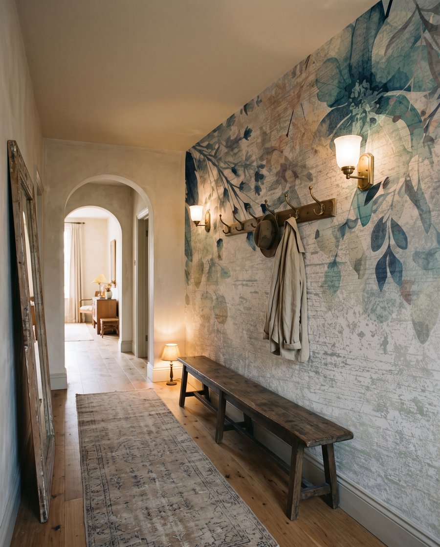Flores azules sobre pátina — interior 5