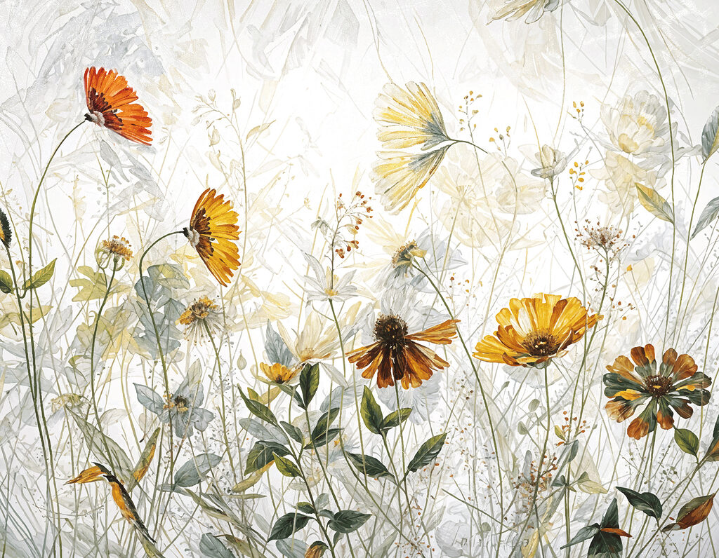 Flores amarillas a contraluz — diseño completo