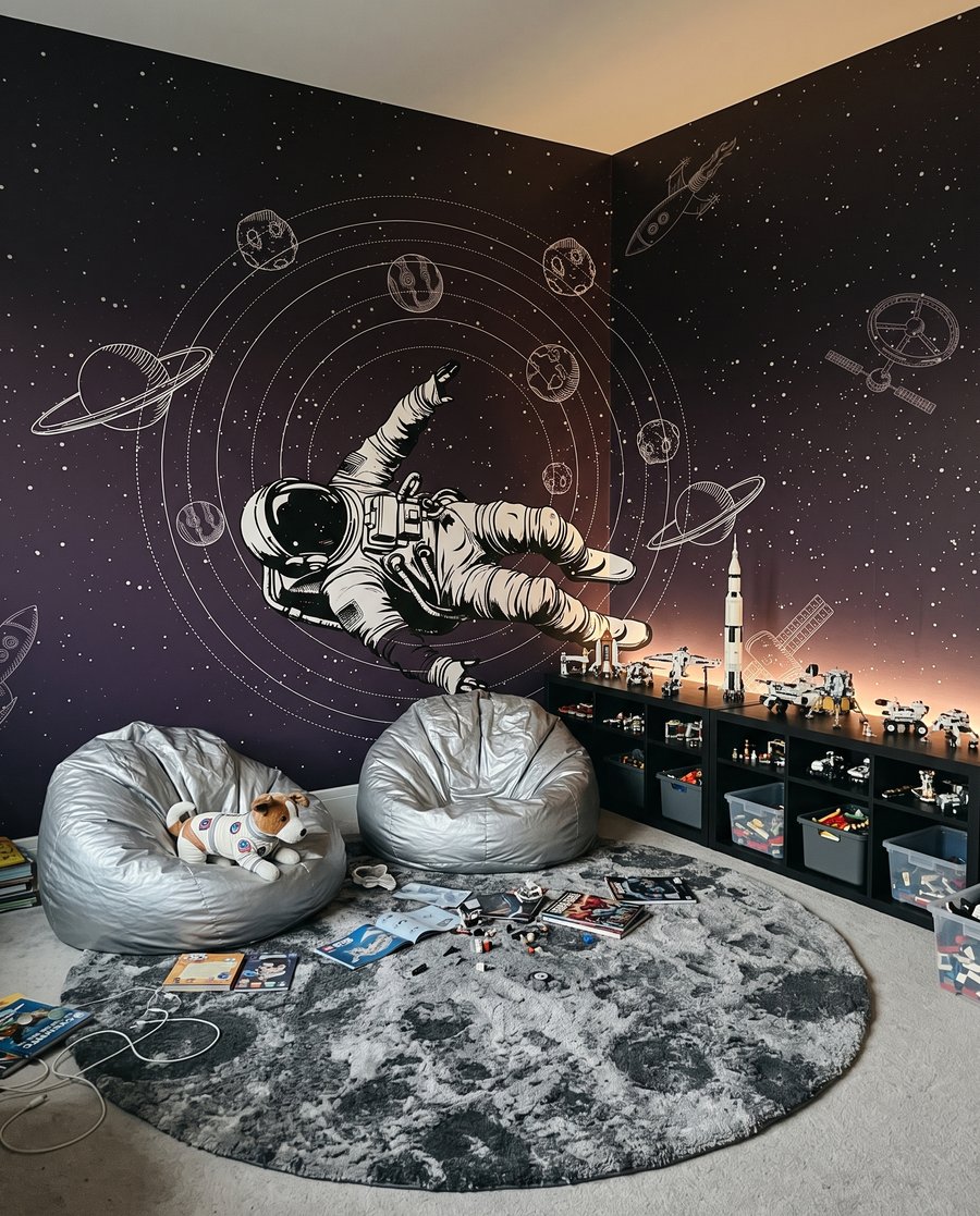 Astronauta entre órbitas en un interior