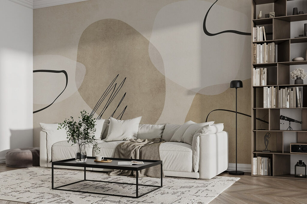 Formas con garabatos negros en un interior