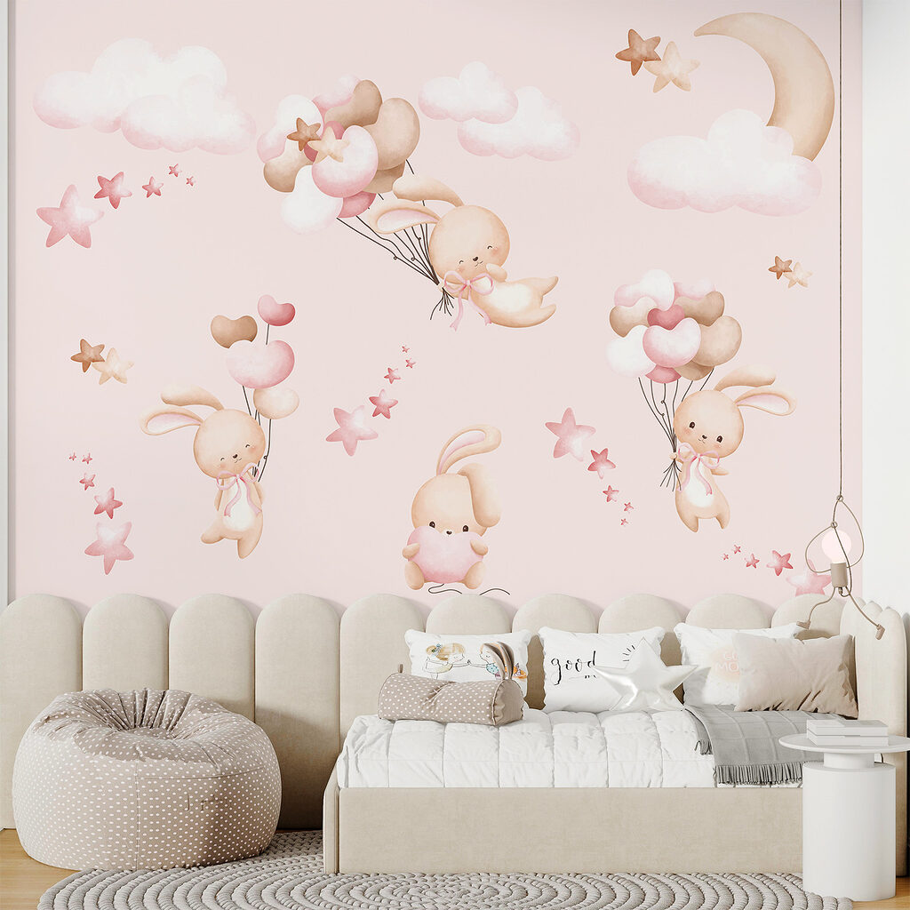 Conejitos con globos rosas — interior 2