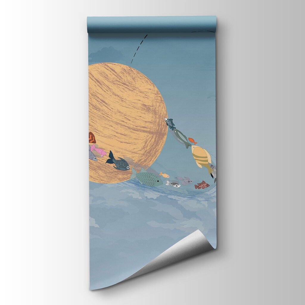 Astronauta pescando planetas — vista del producto